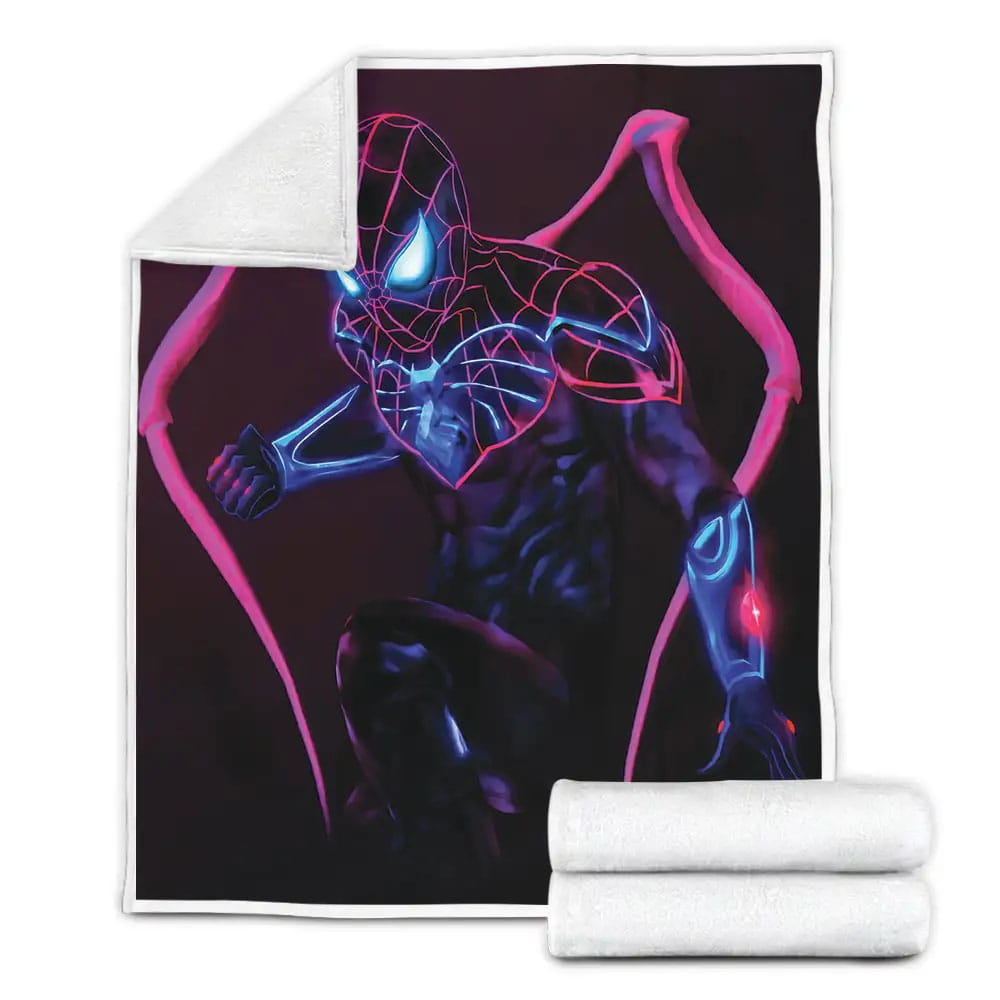 Spider-Man In Neon Iron Suit Fleece Blanket Gift For Wife Husband Besties
