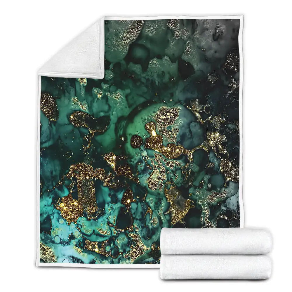 Gold Indigo Malachite Marble Fleece Blanket Gift For Wife Husband Besties