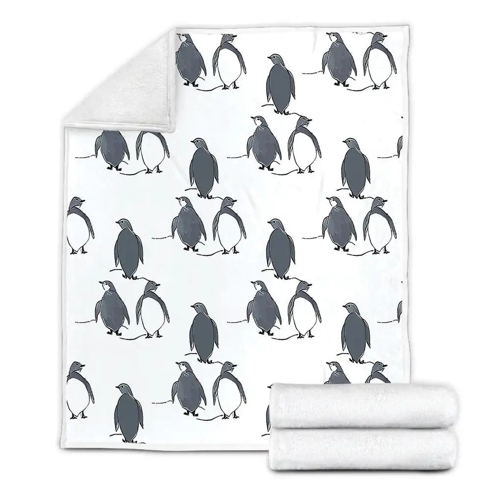 Cute Penguins Fleece Blanket Gift For Christmas Thanksgiving Halloween