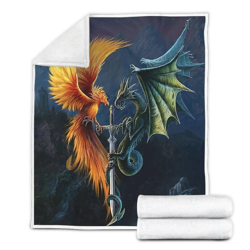 Beautiful Phoenix And Dragon Fleece Blanket Gift For Wife Husband Besties