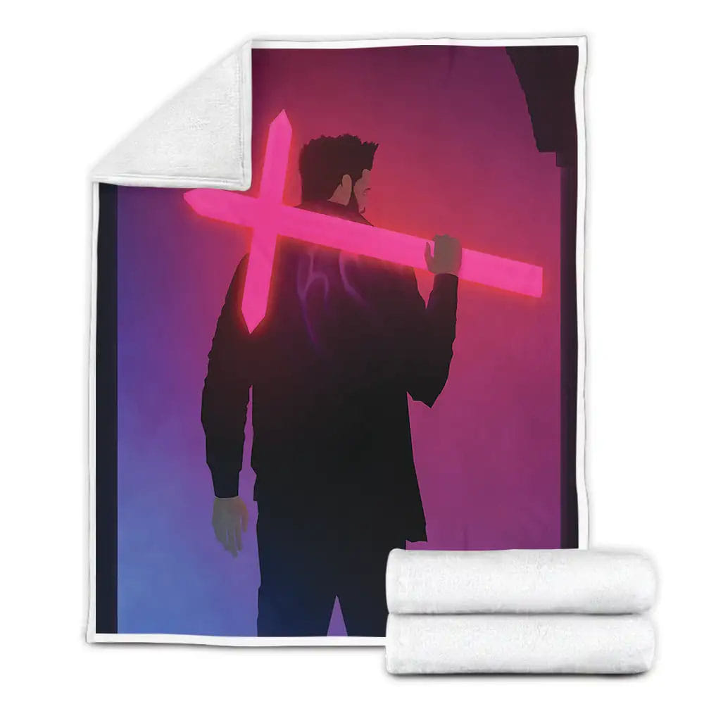 The Weeknd Starboy With Pink Neon Cross Fleece Blanket Perfect 