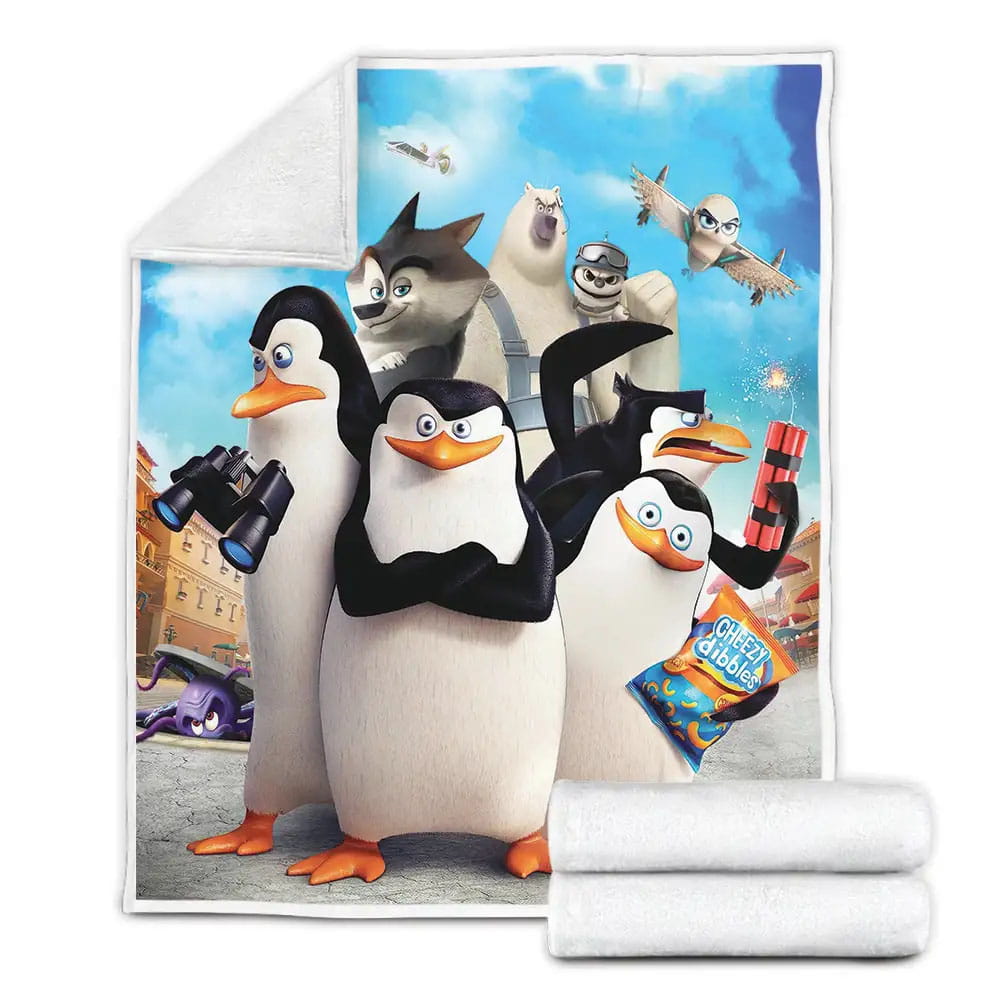The Penguins Of Madagascar Movie Poster Fleece Blanket Perfect 