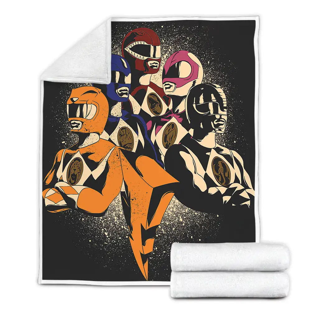 Power Rangers In Retro Art Illustration Fleece Blanket Perfect 