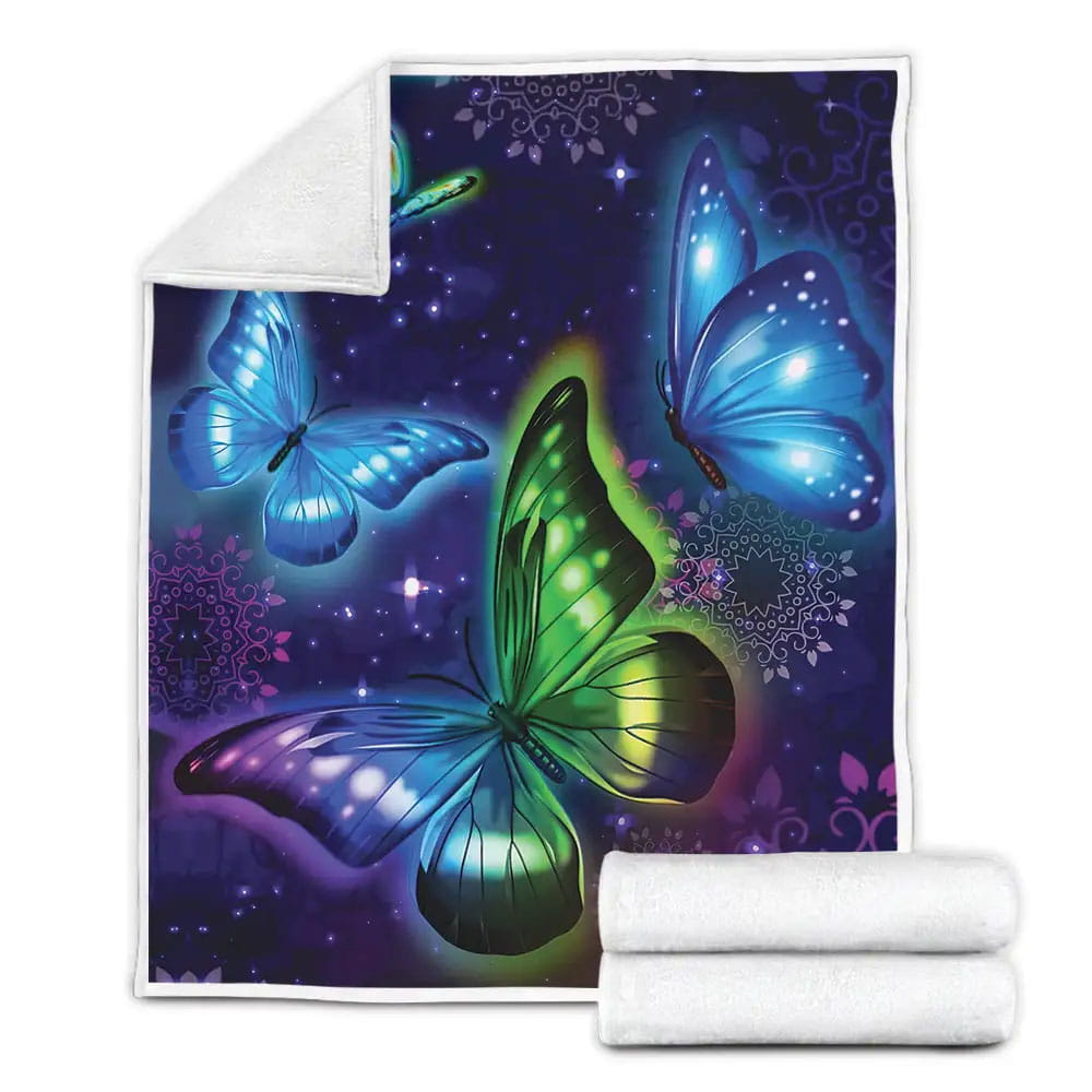 Neon Butterfly Fleece Blanket Gift For Christmas Thanksgiving Halloween