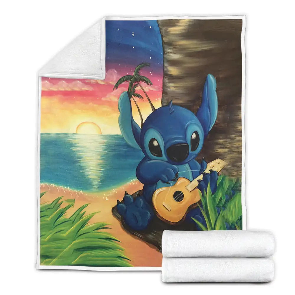 Lilo And Stitch Stitch Playing Ukulele Fleece Blanket Perfect 