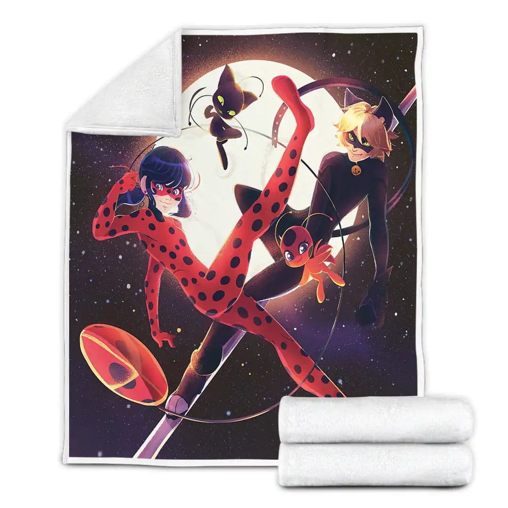 Ladybug And Cat Noir With Tikki And Plagg Fleece Blanket Perfect 
