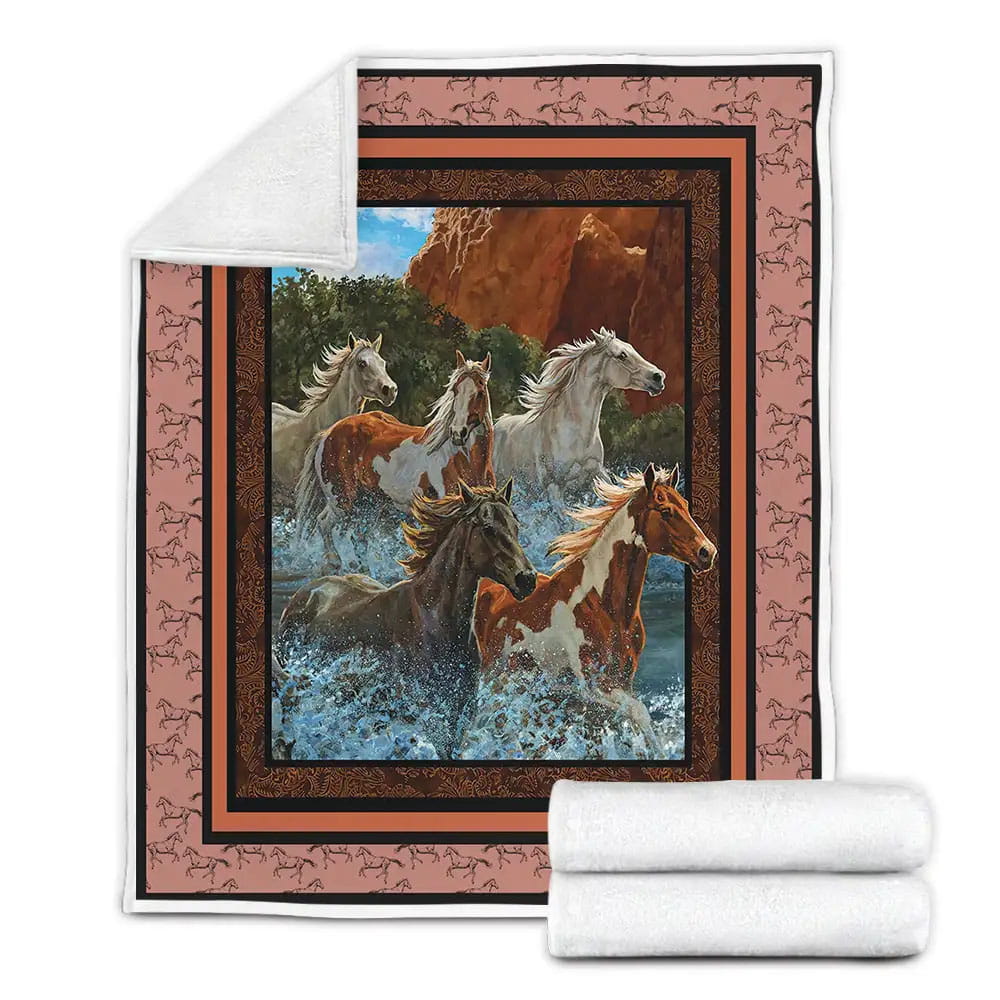 Horses Vintage Fleece Blanket Gift For Christmas Thanksgiving Halloween