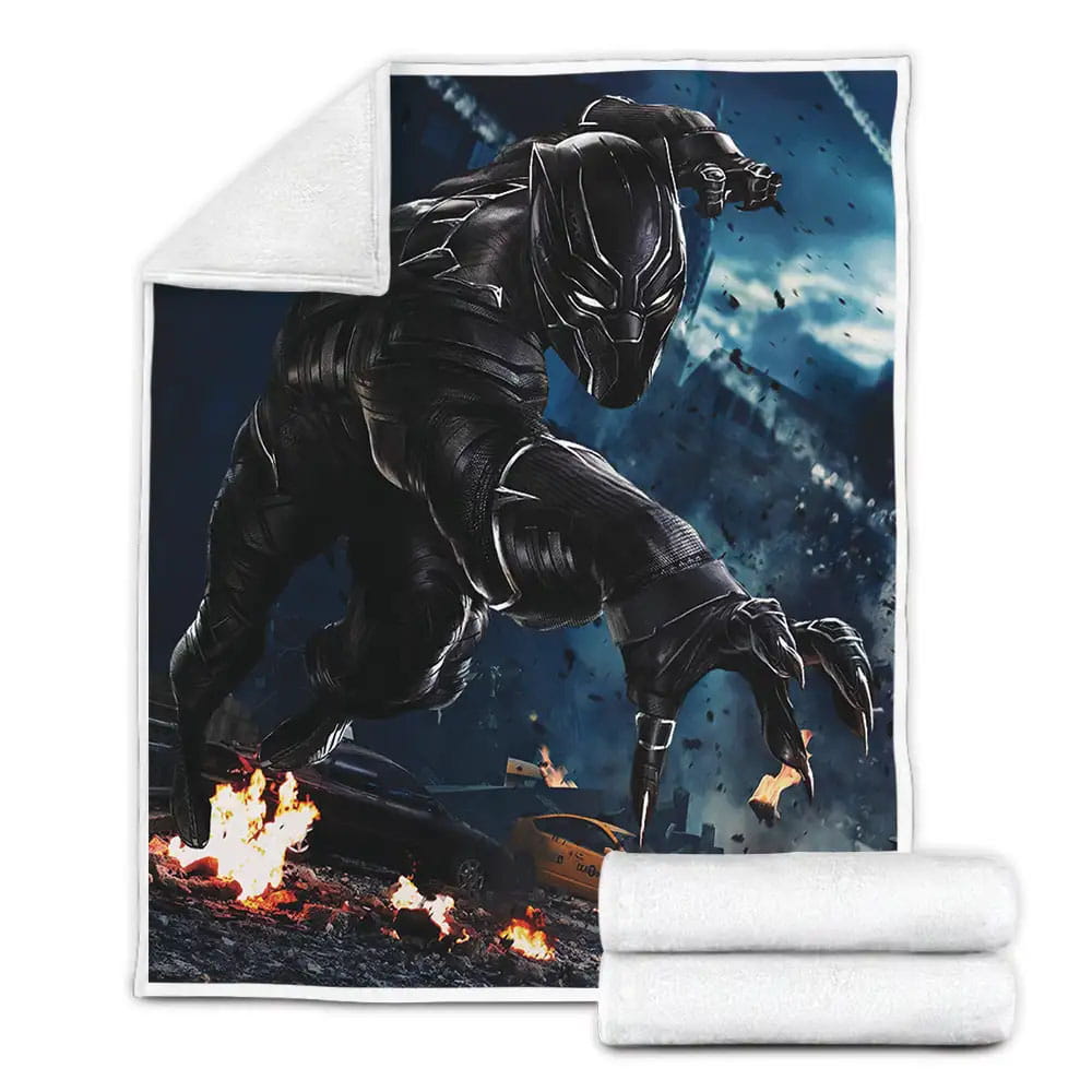 Black Panther On Flaming Road Fleece Blanket Gift For Wife Husband Besties