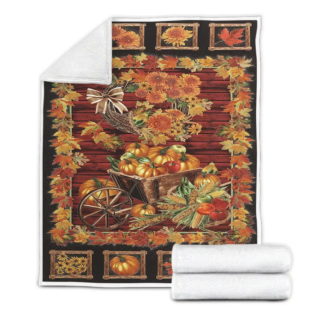 Autumn Fall With Pumpkin I Love Bumpkin Fleece Blanket Perfect 