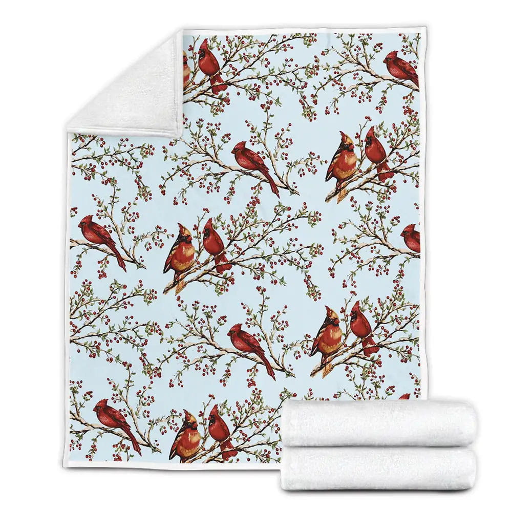 Cardinal Birds Fleece Blanket Gift For Christmas Thanksgiving Halloween