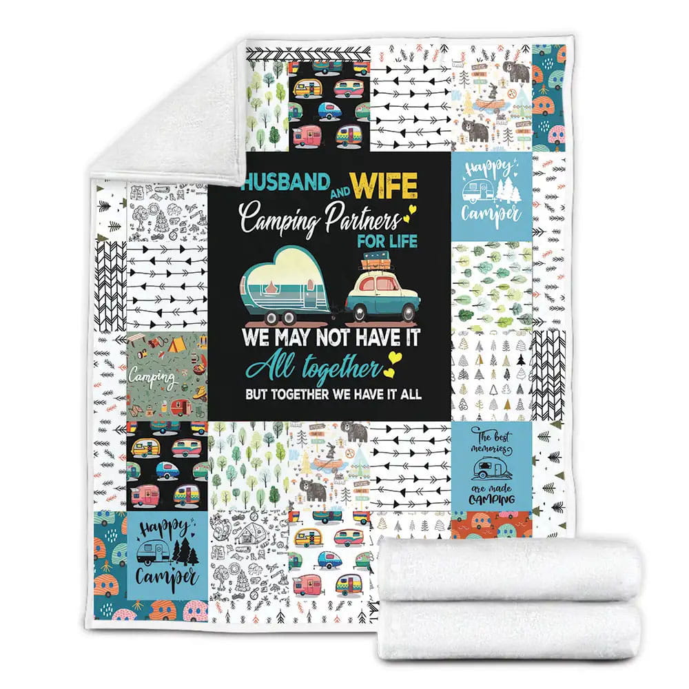Camping Partners For Life Happy Campers Fleece Blanket Perfect 