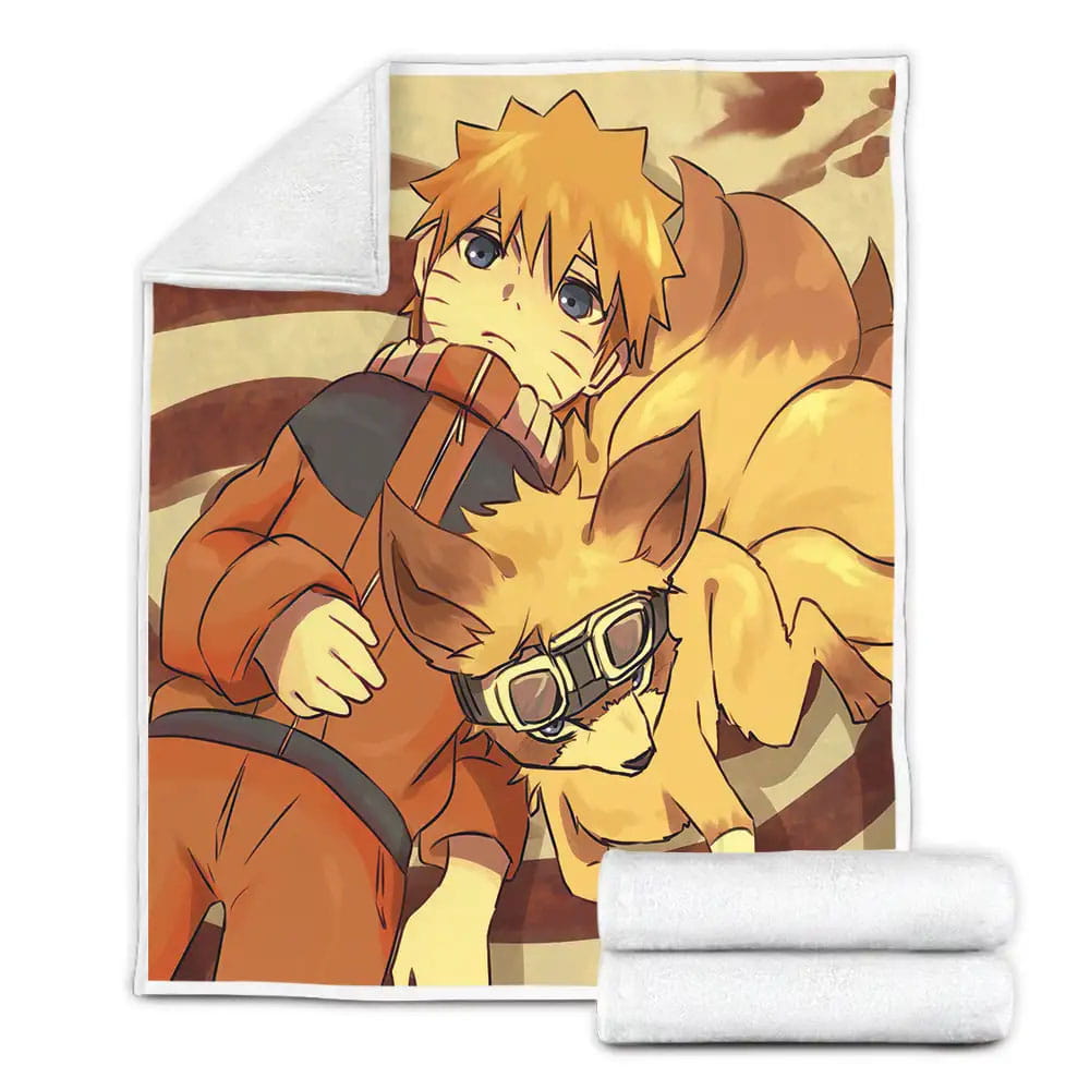 Kid Naruto And Nine Tails Kyuubi Drawing Fleece Blanket Perfect 