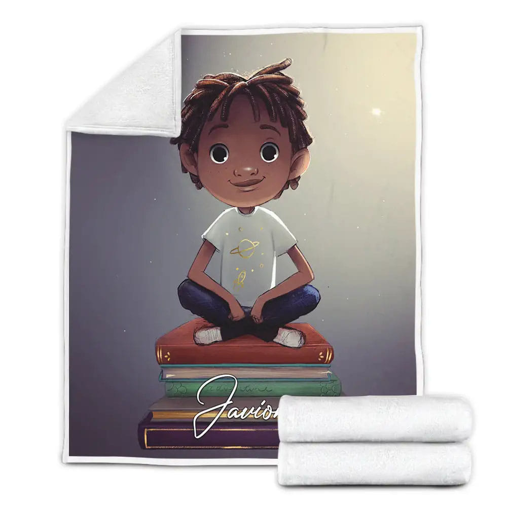 Black Boy With Books African Custom Name Fleece Blanket Perfect 