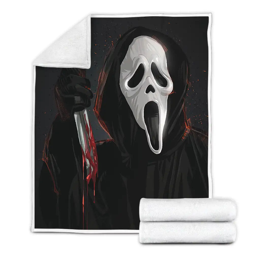 Ghostface With Bloody Knife Illustration Fleece Blanket Perfect 