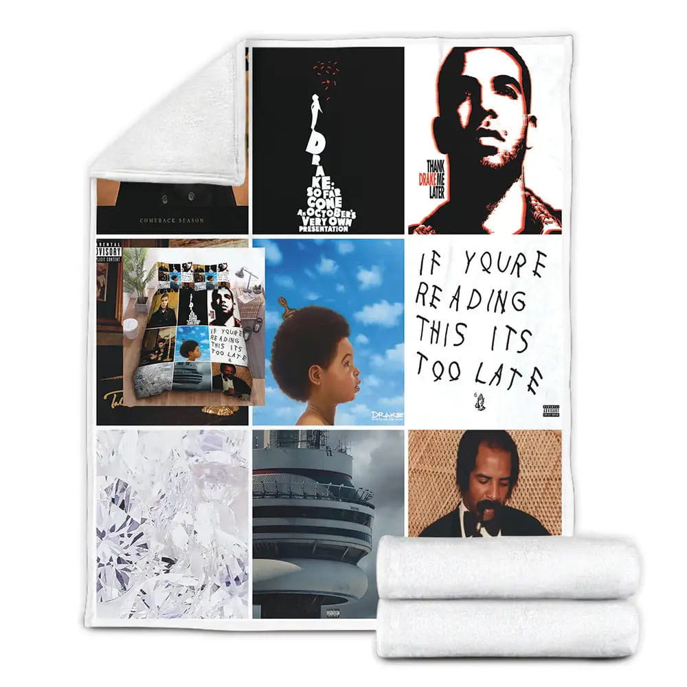Drake Albums Art Cover Collage Fleece Blanket Gift For Wife Husband Besties