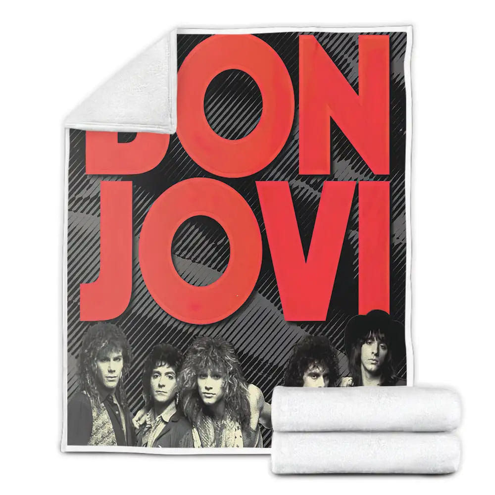 Bon Jovi Members Vintage Photo Fleece Blanket Gift For Wife Husband Besties