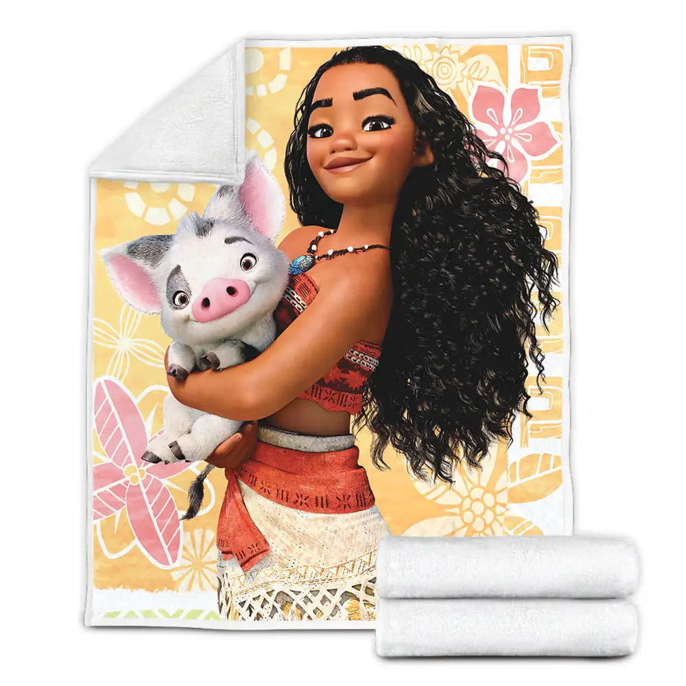 Disney Princess Moana Holding A Cute Pig Fleece Blanket Perfect 