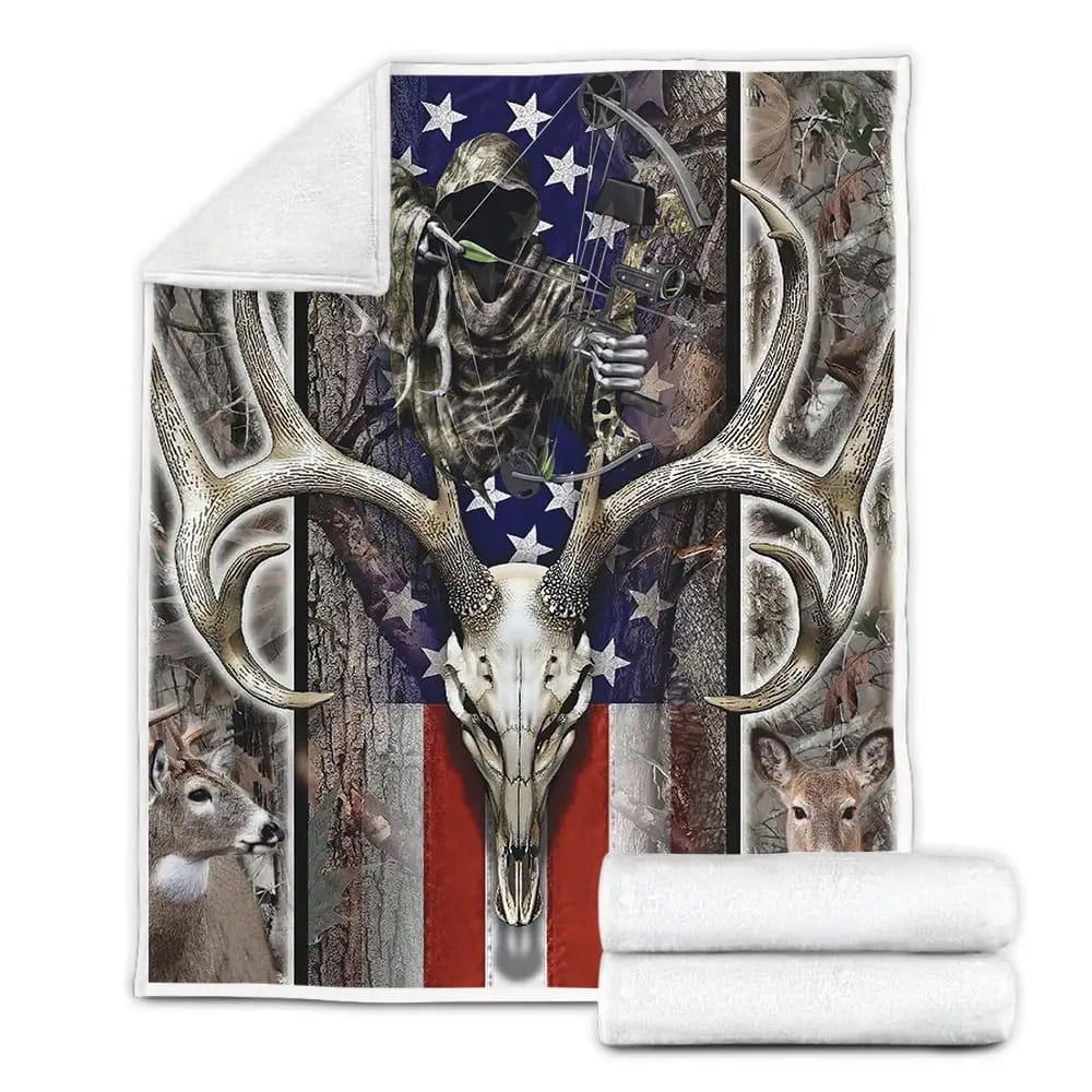 Deer Hunting And American Flag Fleece Blanket Gift For Wife Husband Besties