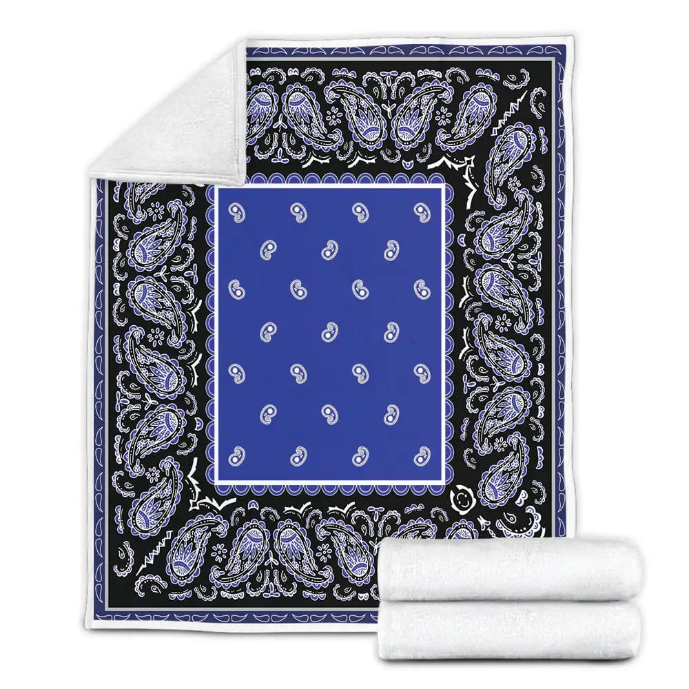 Classic Black And Blue Bandana Fleece Blanket Gift For Wife Husband Besties