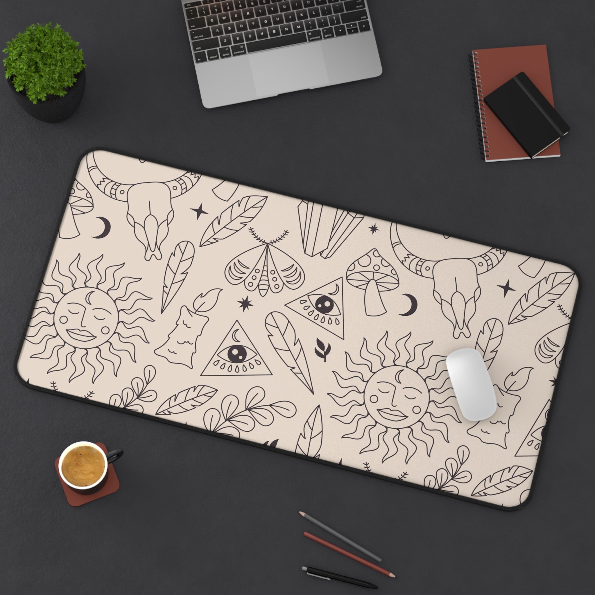 Allleftout Lineal Boho Desk Mat, Gaming Mouse Mat, Mousepad Large, Xxl Deskpad Mouse Pad