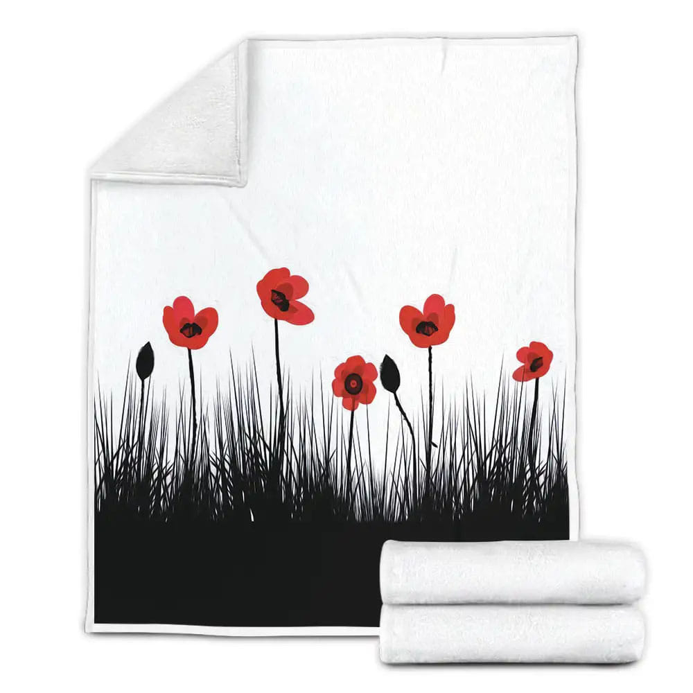 Poppy Flowers Veterans Memorial Fleece Blanket Gift For Wife Husband Besties