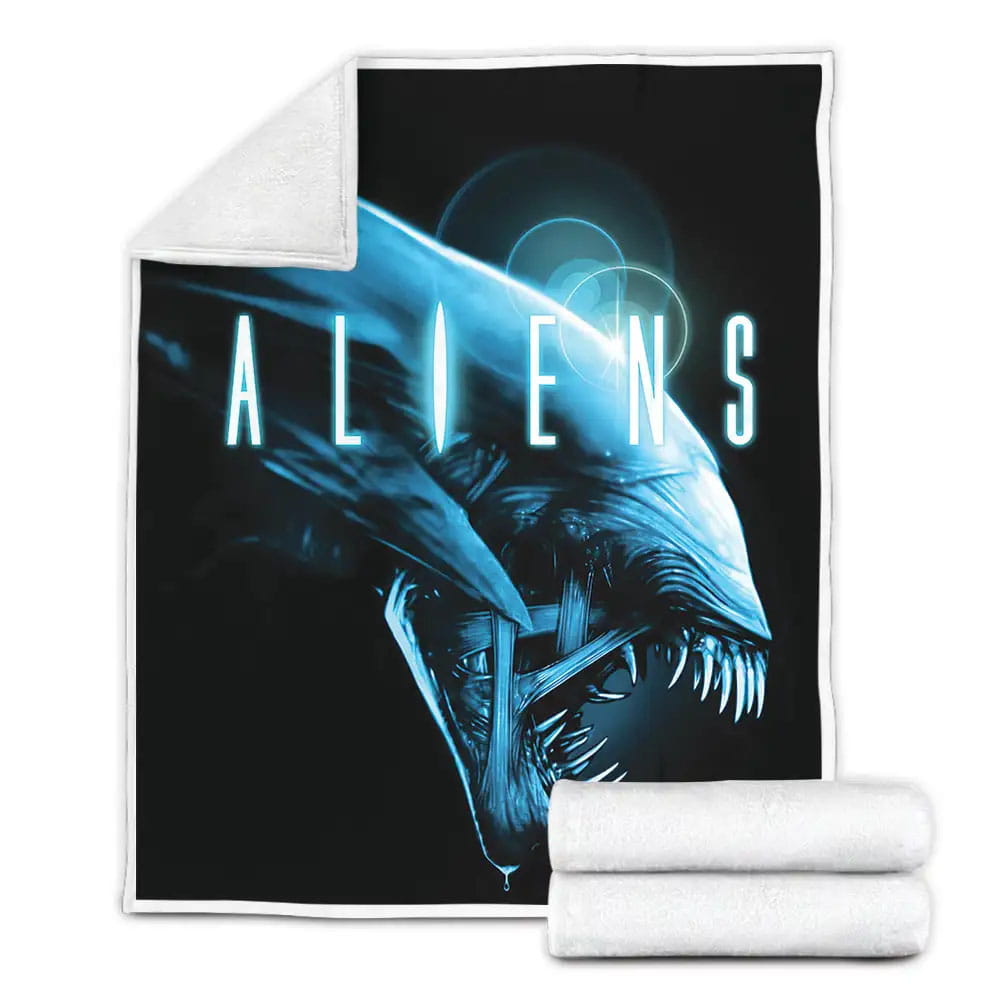 Aliens Xenomorph In Blue Light Fleece Blanket Gift For Wife Husband Besties
