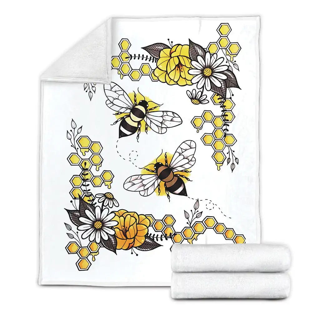 Bee With Flower Fleece Blanket Gift For Christmas Thanksgiving Halloween