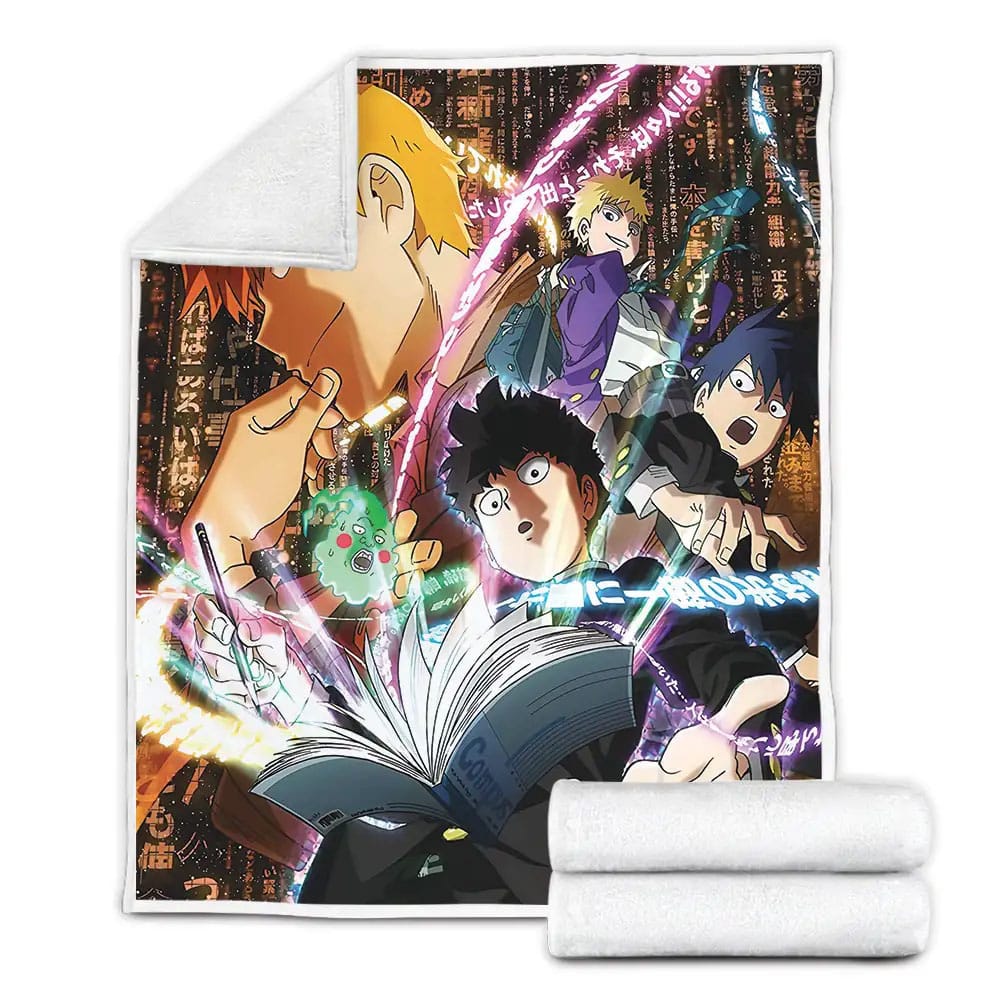 Mob Psycho 100 Anime Characters Fleece Blanket Gift For Wife Husband Besties