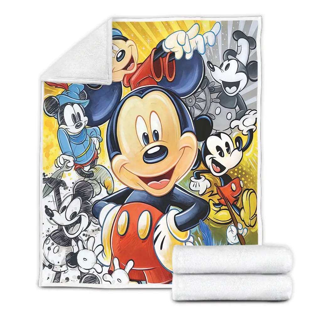 Vintage Mickey Mouse Characters Fleece Blanket Gift For Wife Husband Besties
