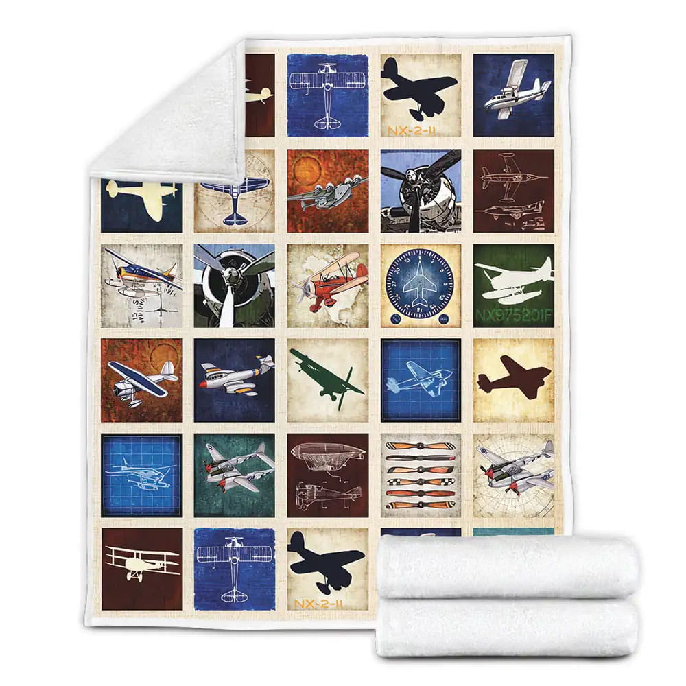 Vintage Airplane Fleece Blanket Gift For Christmas Thanksgiving Halloween