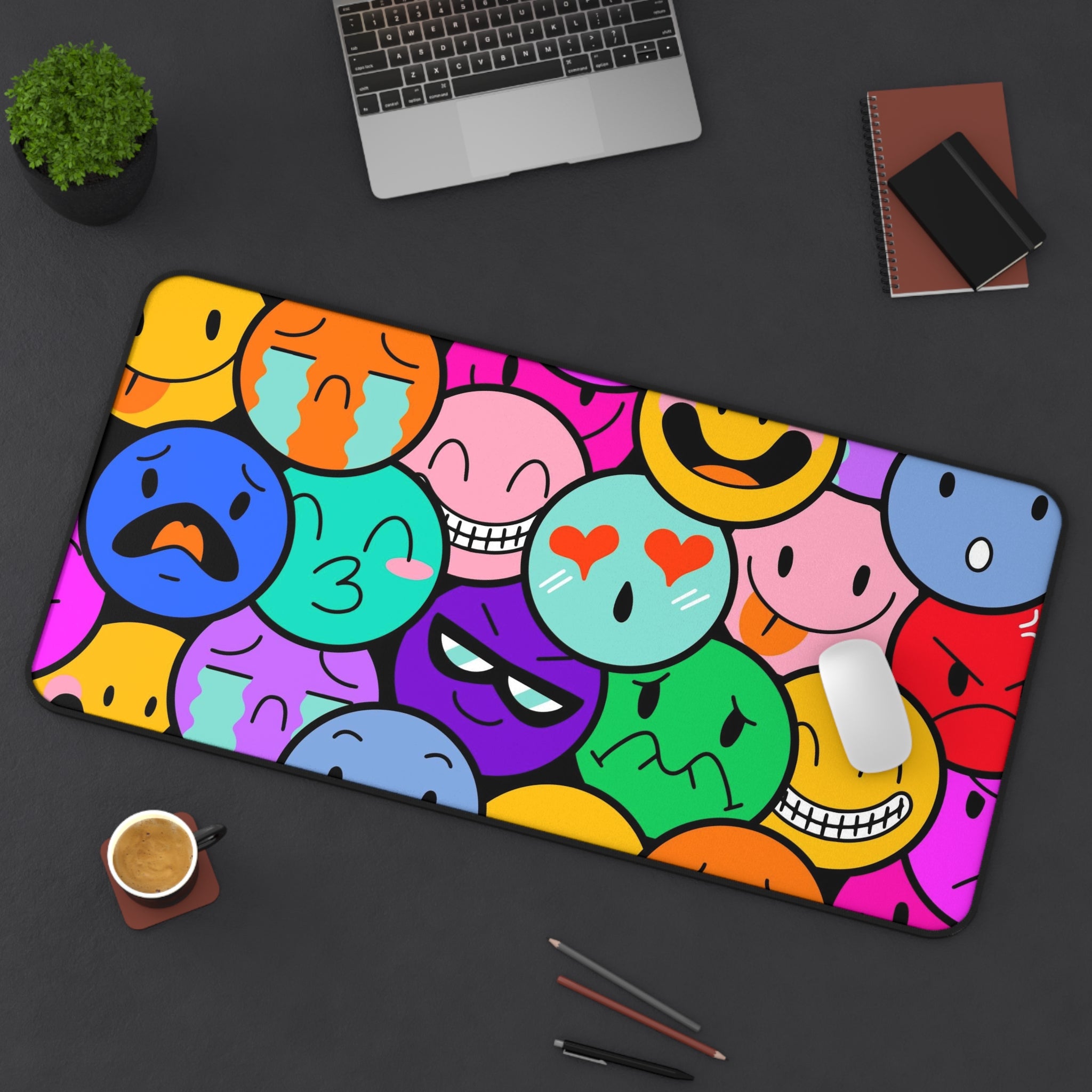 Allleftout Smile Emoticons Desk Mat, Gaming Mouse Mat, Mousepad Large, Xxl Deskpad Mouse Pad