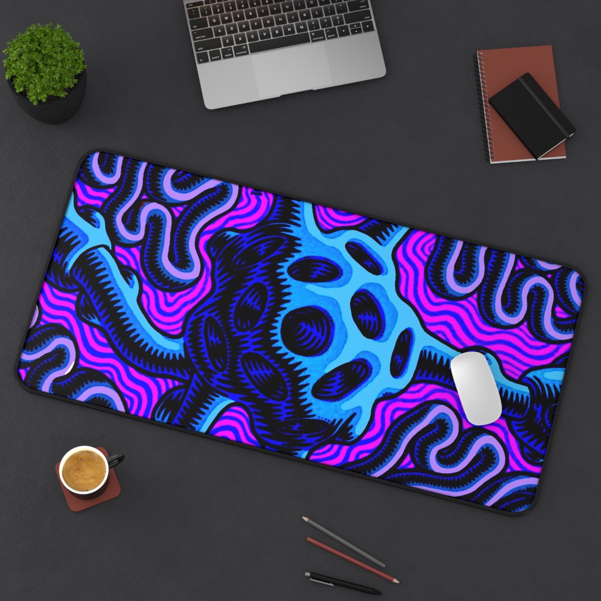 Allleftout Modern Psychedelic Desk Mat, Neon Gaming Keyboard Mat, Large Mousepad, Xxl Desk Pad