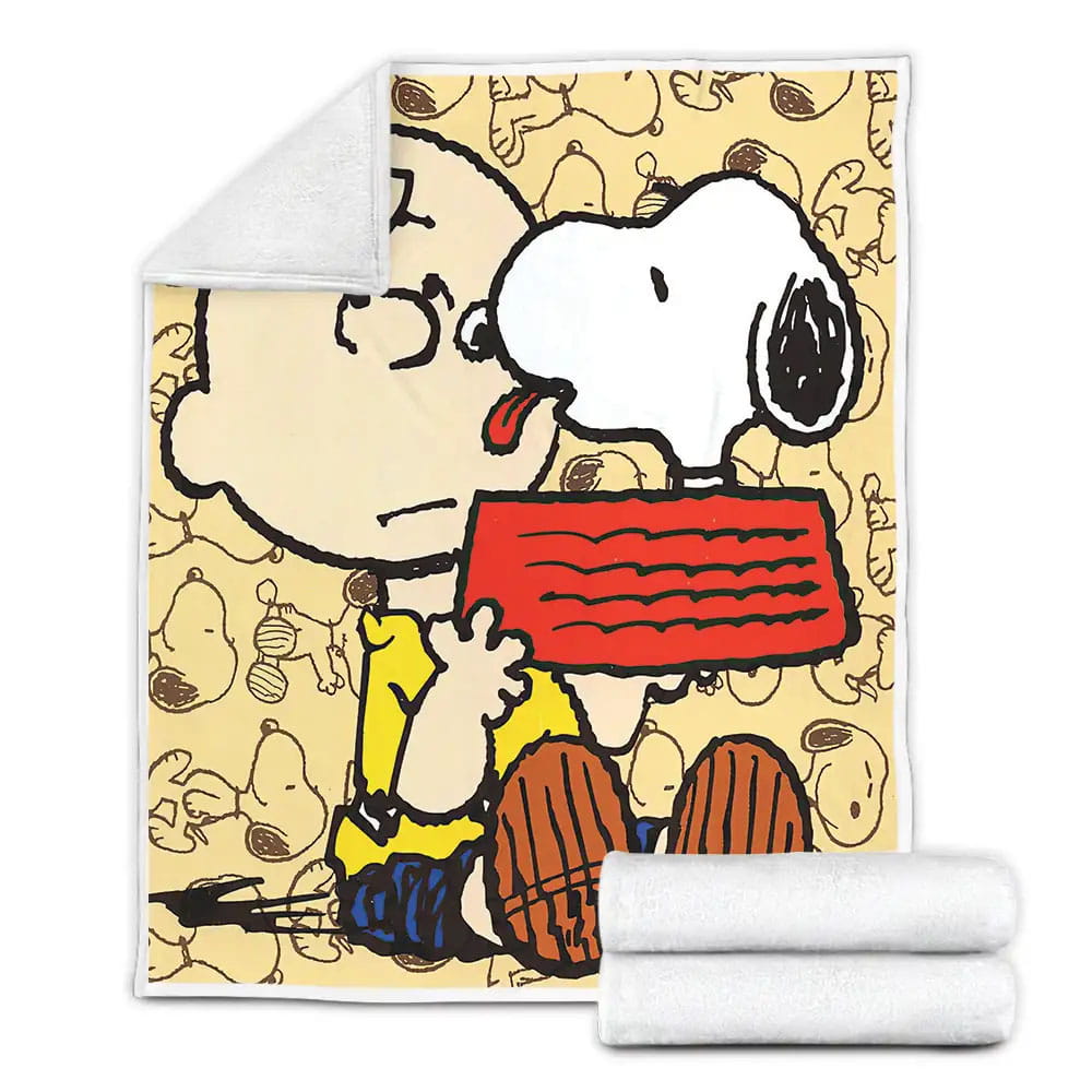 Peanuts Snoopy Licking Charlie Brown Face Fleece Blanket Perfect 