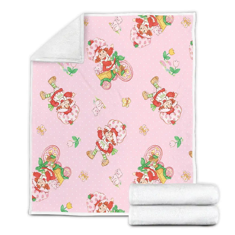 Strawberry Shortcake Cute Pattern In Pink Fleece Blanket Perfect 
