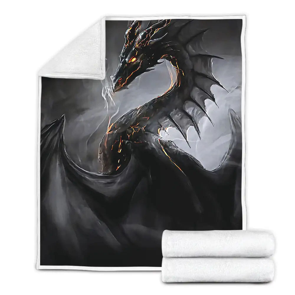 Dragon Flaming Black Dragon Art Fleece Blanket Gift For Wife Husband Besties