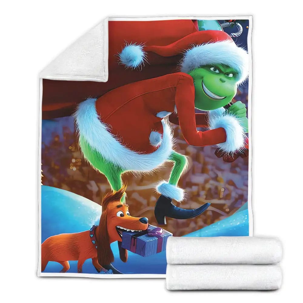 Grinch Stealing Christmas Gifts Fleece Blanket Gift For Wife Husband Besties