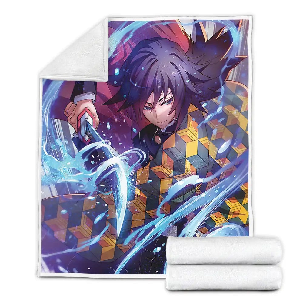 Demon Slayer Giyu Tomioka Digital Artwork Fleece Blanket Perfect 