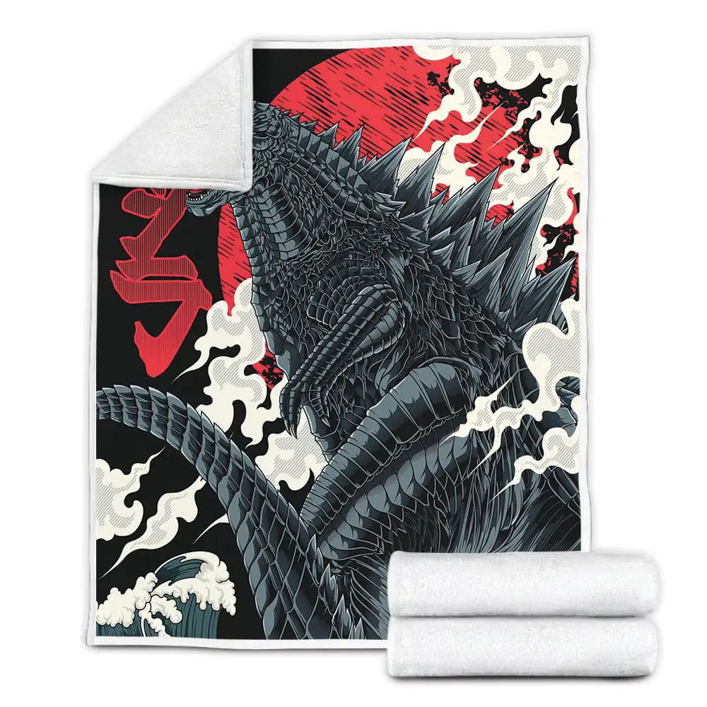Godzilla With Grey Metal Skin Digital Art Fleece Blanket Perfect 