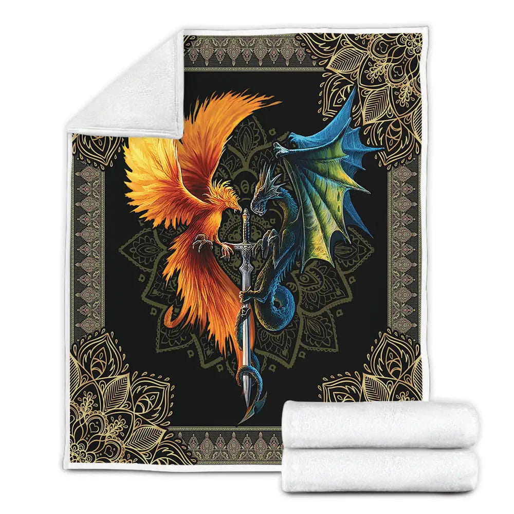 Dragon And Phoenix Fleece Blanket Gift For Christmas Thanksgiving Halloween