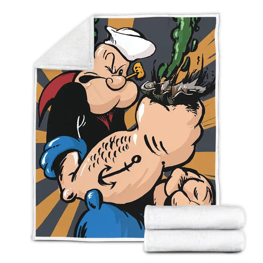 Popeye The Sailor Man Crashing Spinach Can Fleece Blanket Perfect 