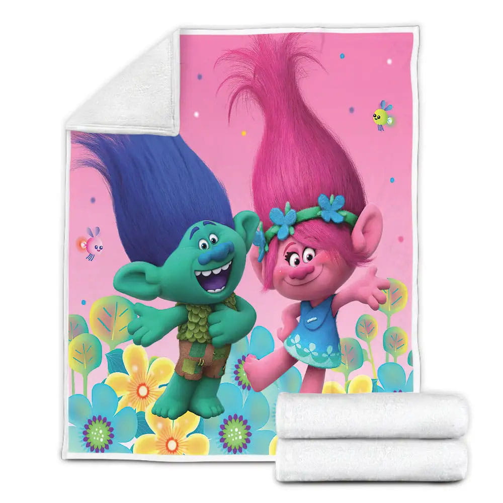 Trolls Poppy And Branch In A Flower Garden Fleece Blanket Perfect 
