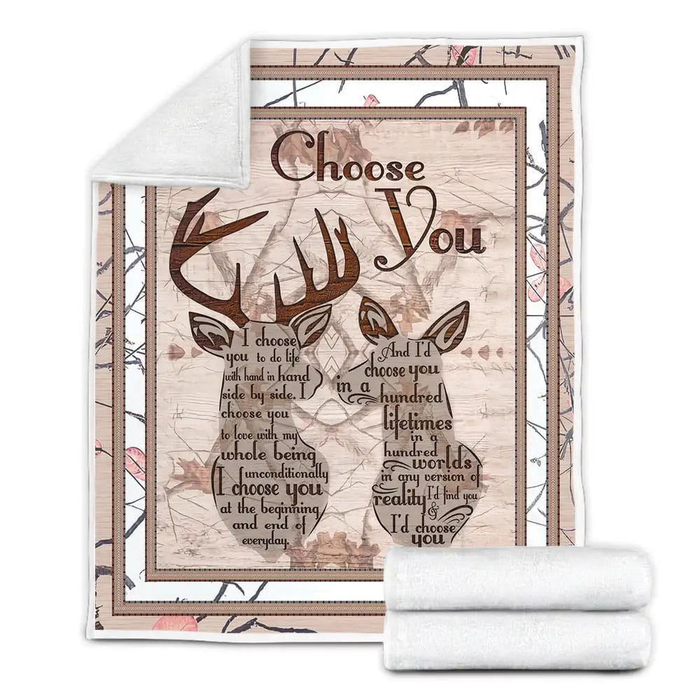 Couple Deer Choose You Custom Love Hunting Fleece Blanket Perfect 