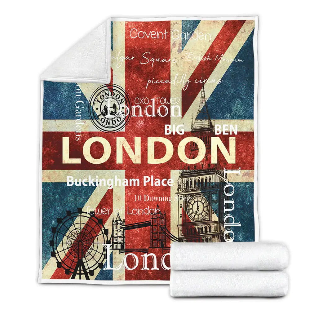 Union Jack London Fleece Blanket Gift For Christmas Thanksgiving Halloween