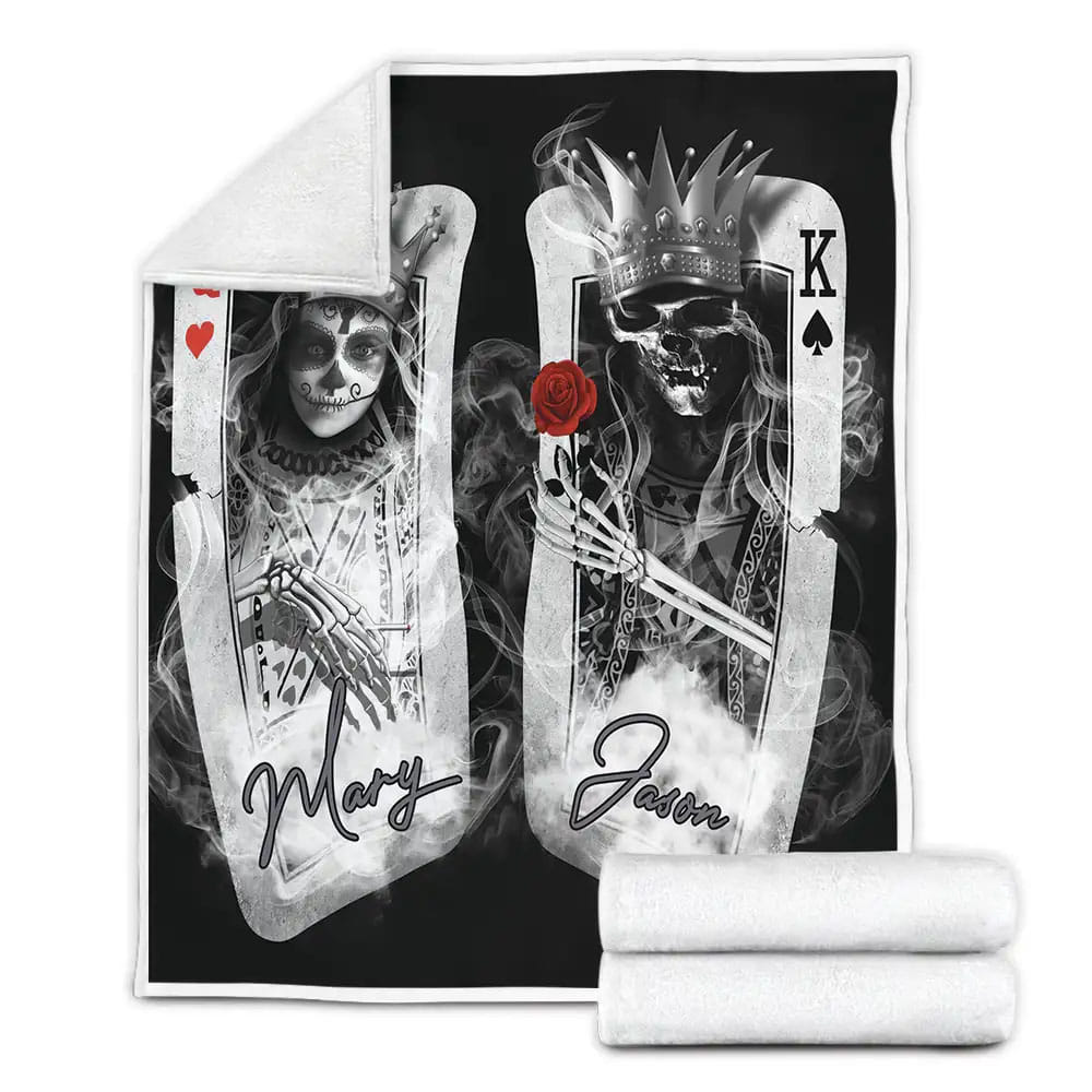 Skull King And Queen Custom Name Fleece Blanket Gift For Wife Husband Besties