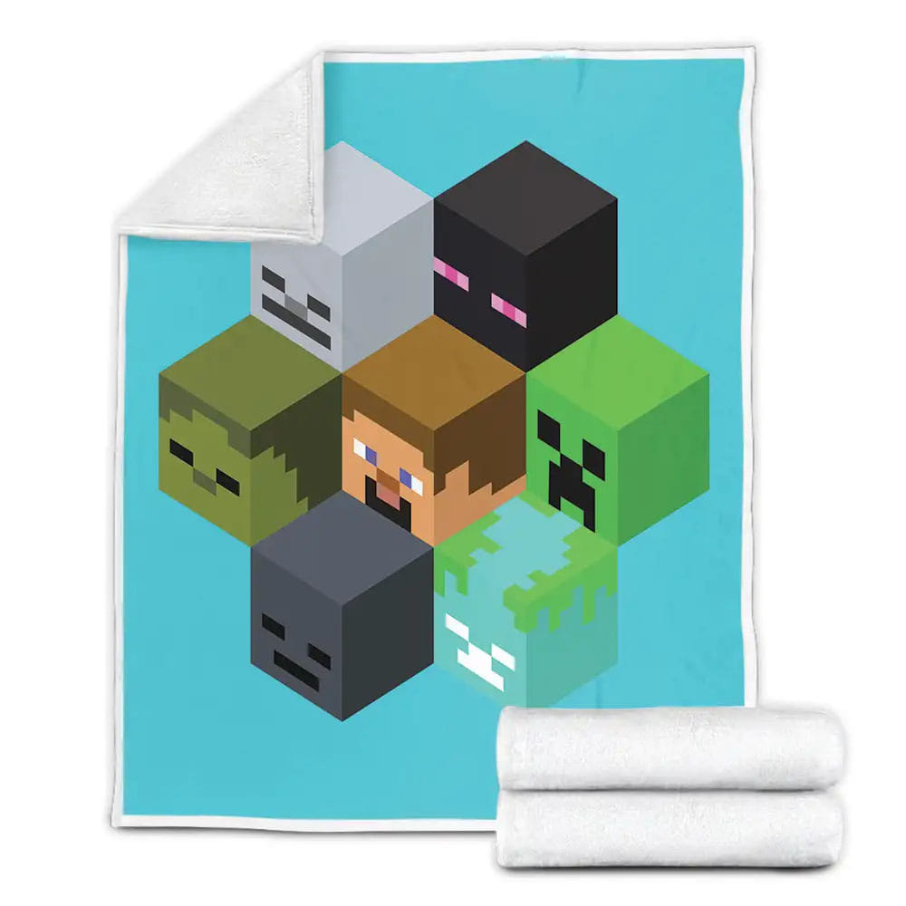 Minecraft Cubed Characters Heads Fleece Blanket Gift For Wife Husband Besties