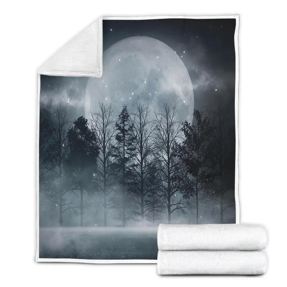 Moon Night Forest Fleece Blanket Gift For Christmas Thanksgiving Halloween