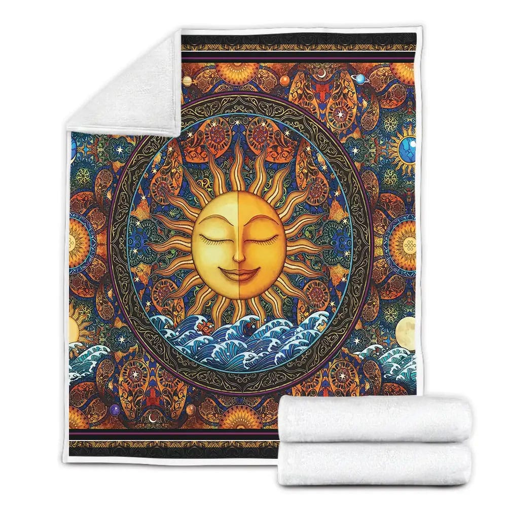Hippie Sun Fleece Blanket Gift For Birthday Halloween Christmas Thanksgiving