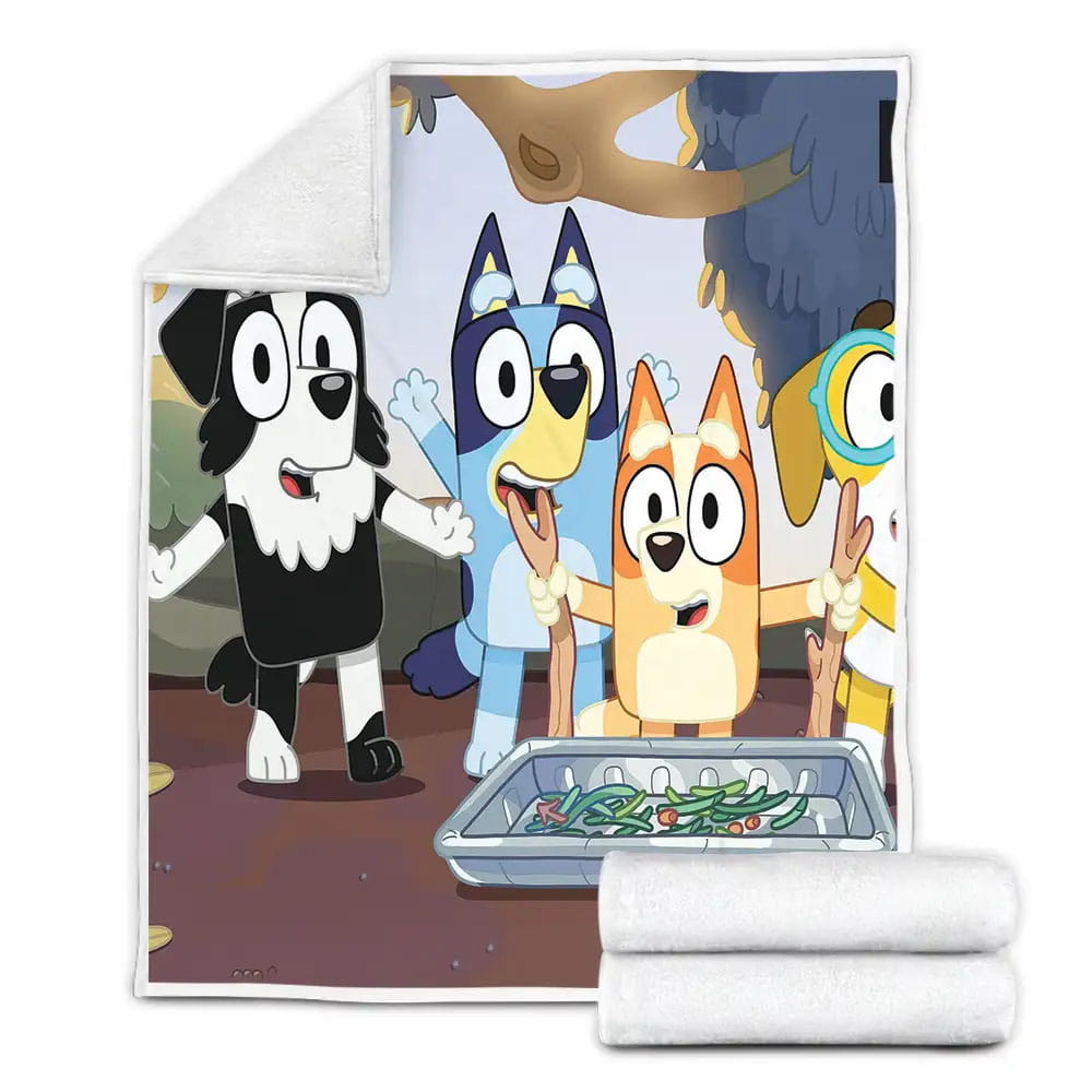 Bluey With Bingo And Friends Photo Fleece Blanket Gift For Wife Husband Besties