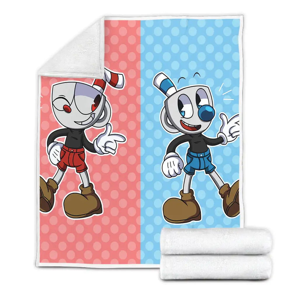 Cuphead  Cuphead And Mugman In Background Fleece Blanket Perfect 