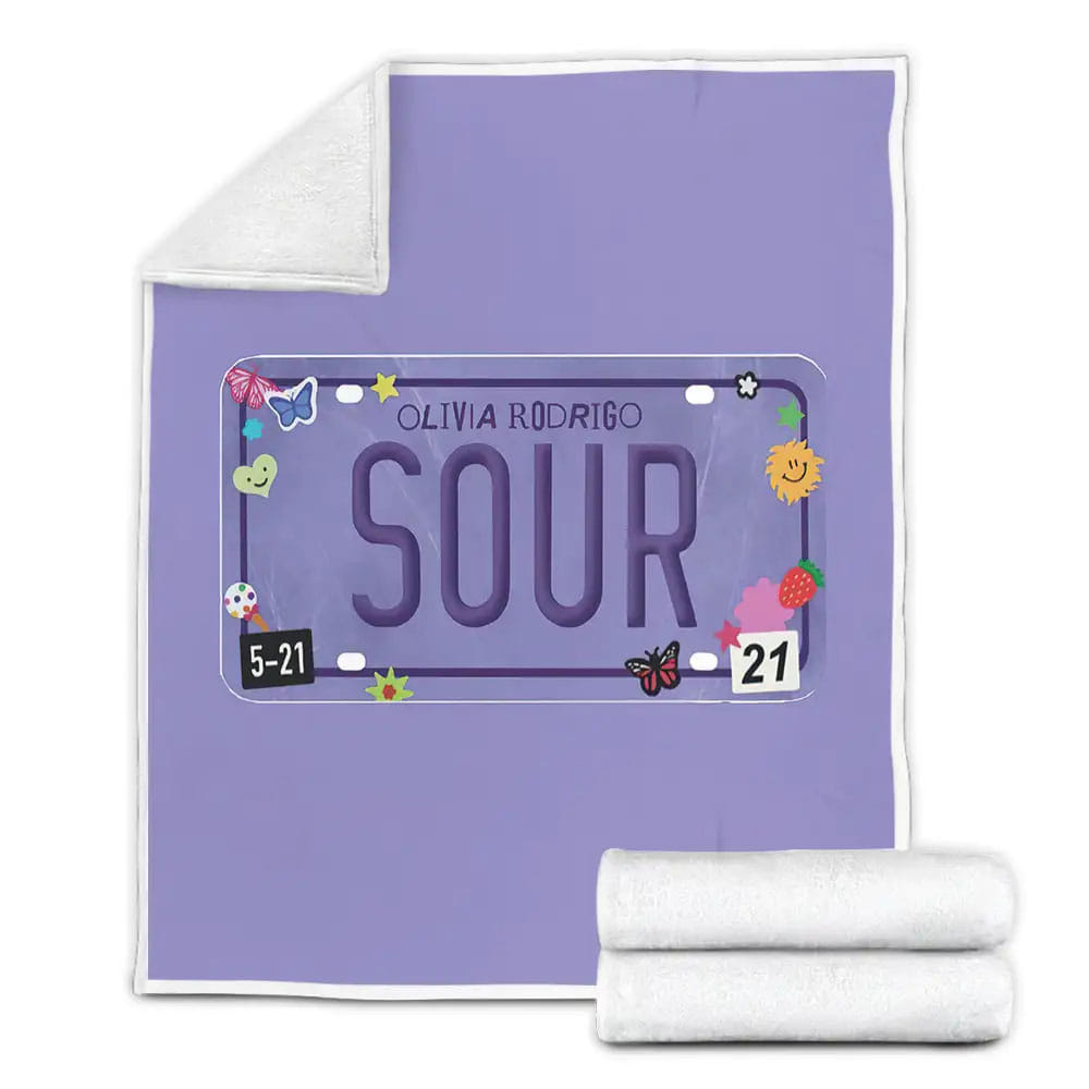 Olivia Rodrigo Sour License Plate Fleece Blanket Gift For Wife Husband Besties